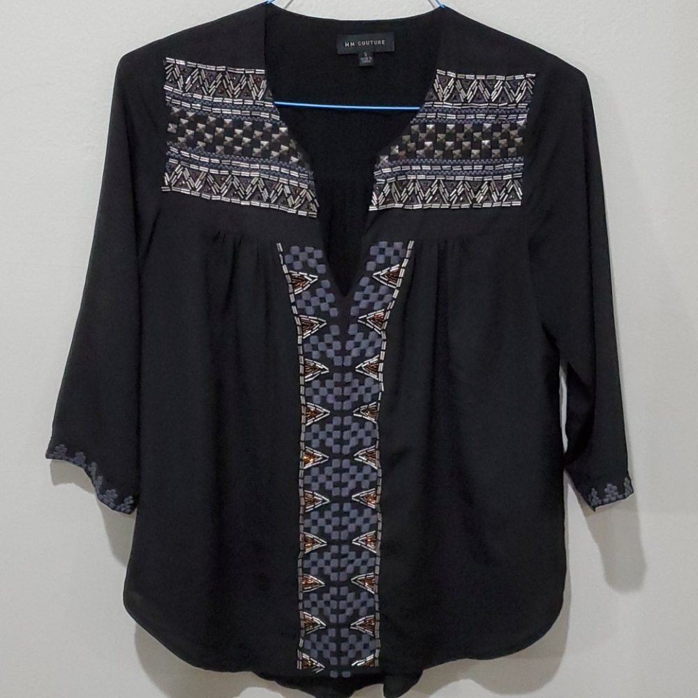 ❤MISS ME (MM COUTURE) FLOWY BEADED TOP/BLOUSE, S
